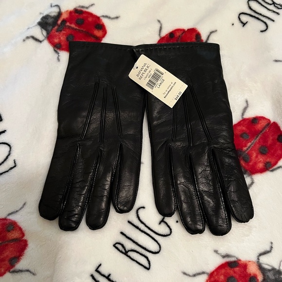 Banana Republic Accessories Nwt Natural Leather Black Gloves Size L